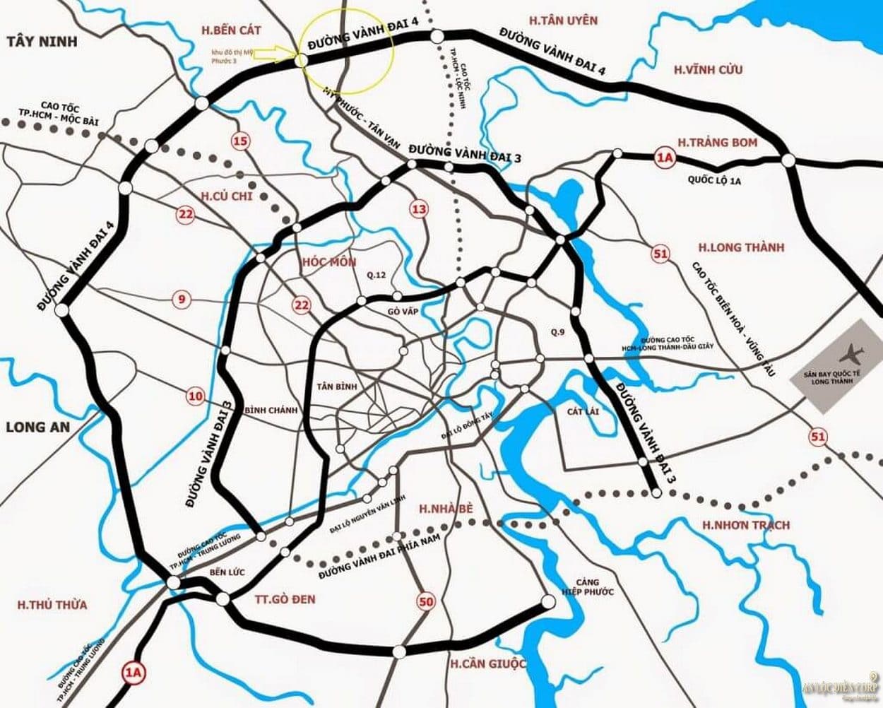 Hình ảnh bản đồ quy hoạch chi tiết đường vành đai 3 và các đường vành đai vệ tinh xung quanh TP. hồ Chí Minh