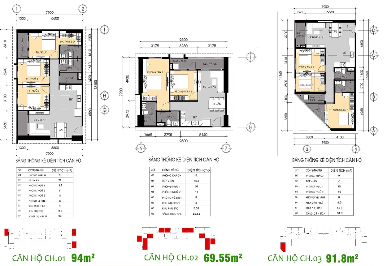Mẫu thiết kế căn hộ 2-3 phòng ngủ các phương án thiết kế căn hộ 